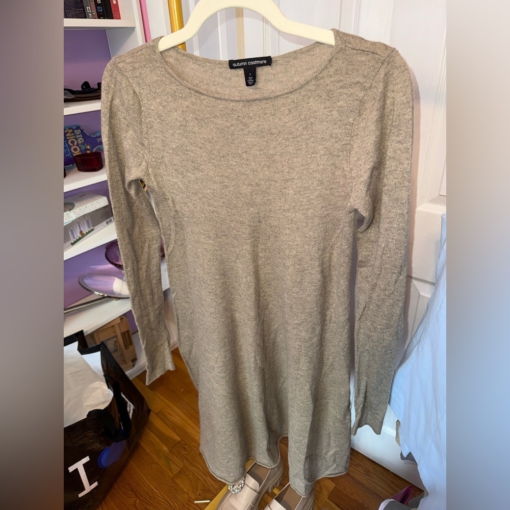 Autumn Cashmere 100% Pure Cashmere Midi Sweater Dress Size Small Heather Beige